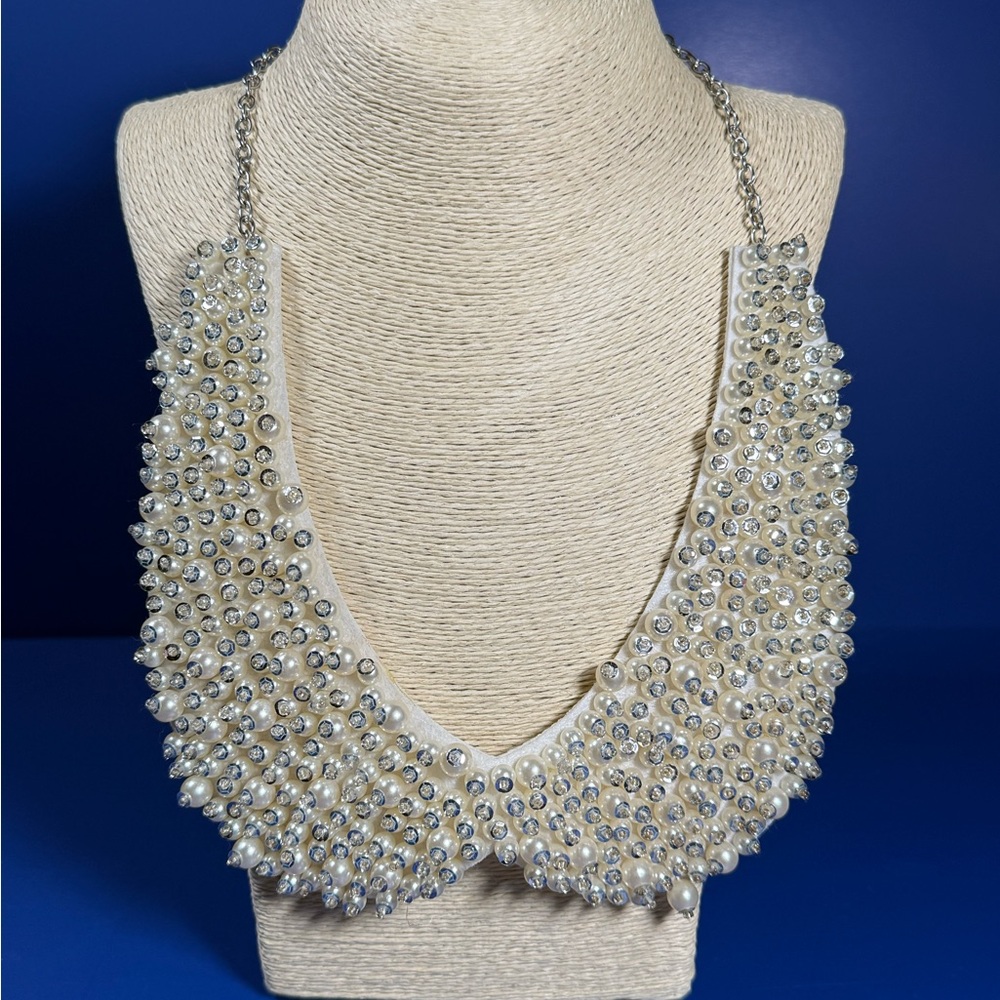 VTG Hand-Stitched Pearl Bib Necklace – Felt Backing - 6.5” x 6.5” - Formal